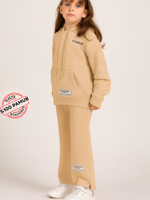 %100 Pamuk Taş Rengi Kız Çocuk Eşofman Takım - Casabony Kids