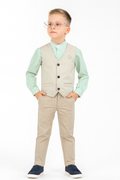 3'lü Set Erkek Çocuk Gabardin Yelek & Pantolon & Dokuma Gömlek - Casabony Kids