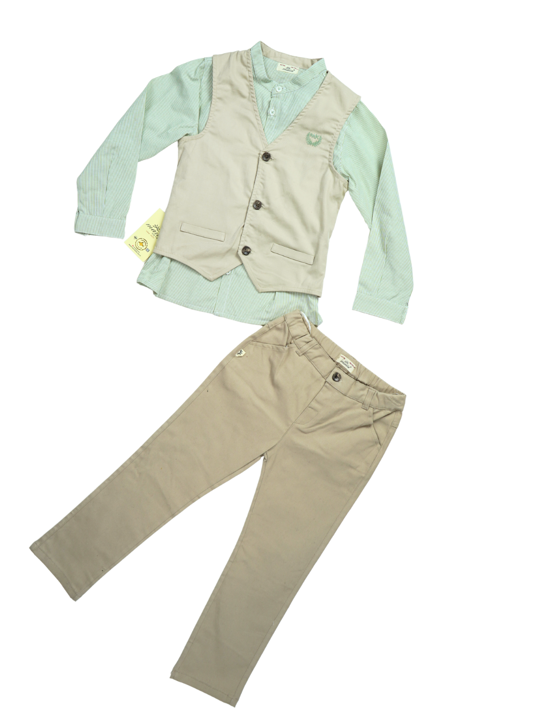 3'lü Set Erkek Çocuk Gabardin Yelek & Pantolon & Dokuma Gömlek - Casabony Kids