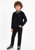 3'lü Set Siyah Triko & Gömlek & Gabardin Pantolon Erkek Çocuk - Casabony Kids
