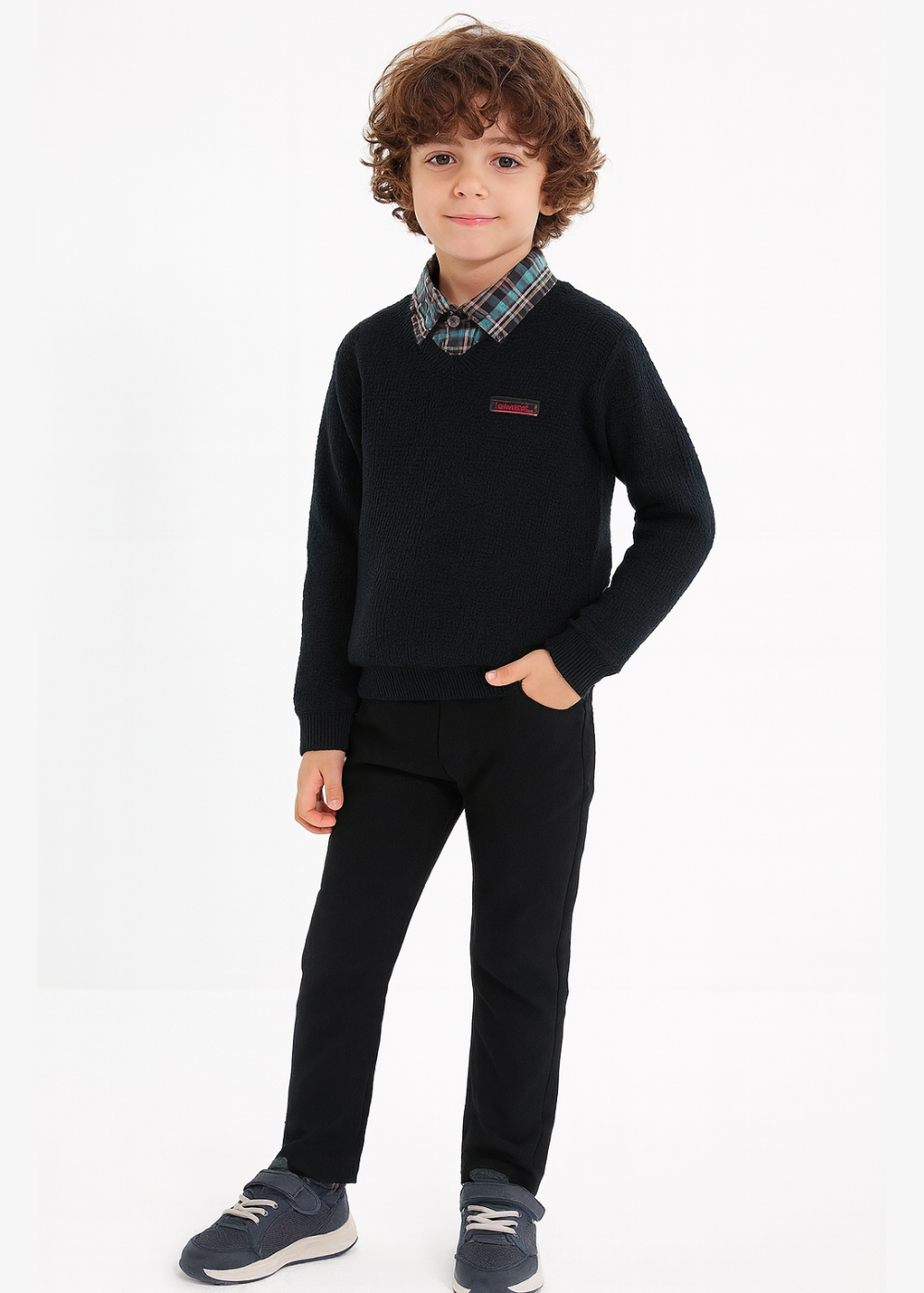 3'lü Set Siyah Triko & Gömlek & Gabardin Pantolon Erkek Çocuk - Casabony Kids