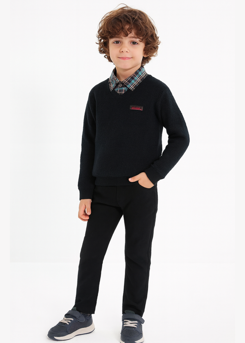 3'lü Set Siyah Triko & Gömlek & Gabardin Pantolon Erkek Çocuk - Casabony Kids