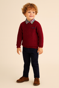 3'lü Set Triko Sweatshirt & Gömlek & Gabardin Pantolon Takım - Casabony Kids