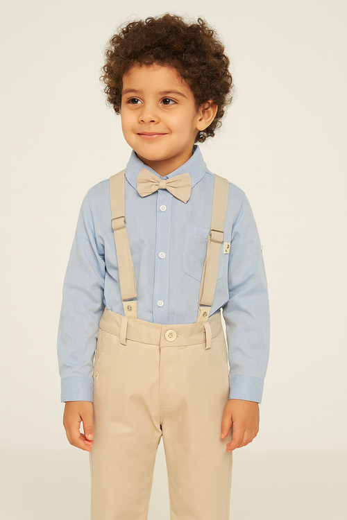 4'lü Takım Gömlek & Pantolon & Papyon & Askılık Erkek Çocuk Takım - Casabony Kids