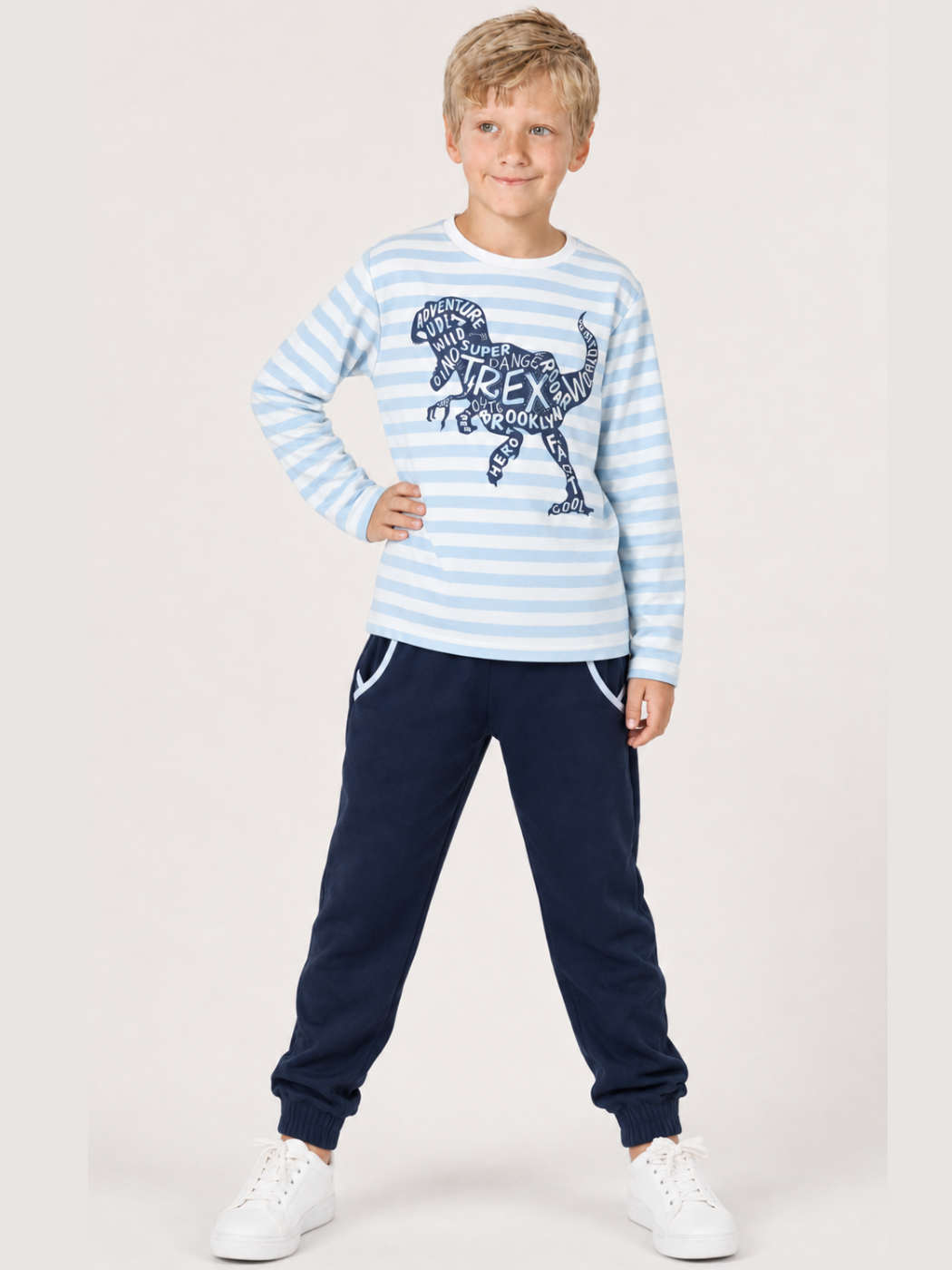 T-Rex Baskılı T-shirt + İndigo Pantolon Takım