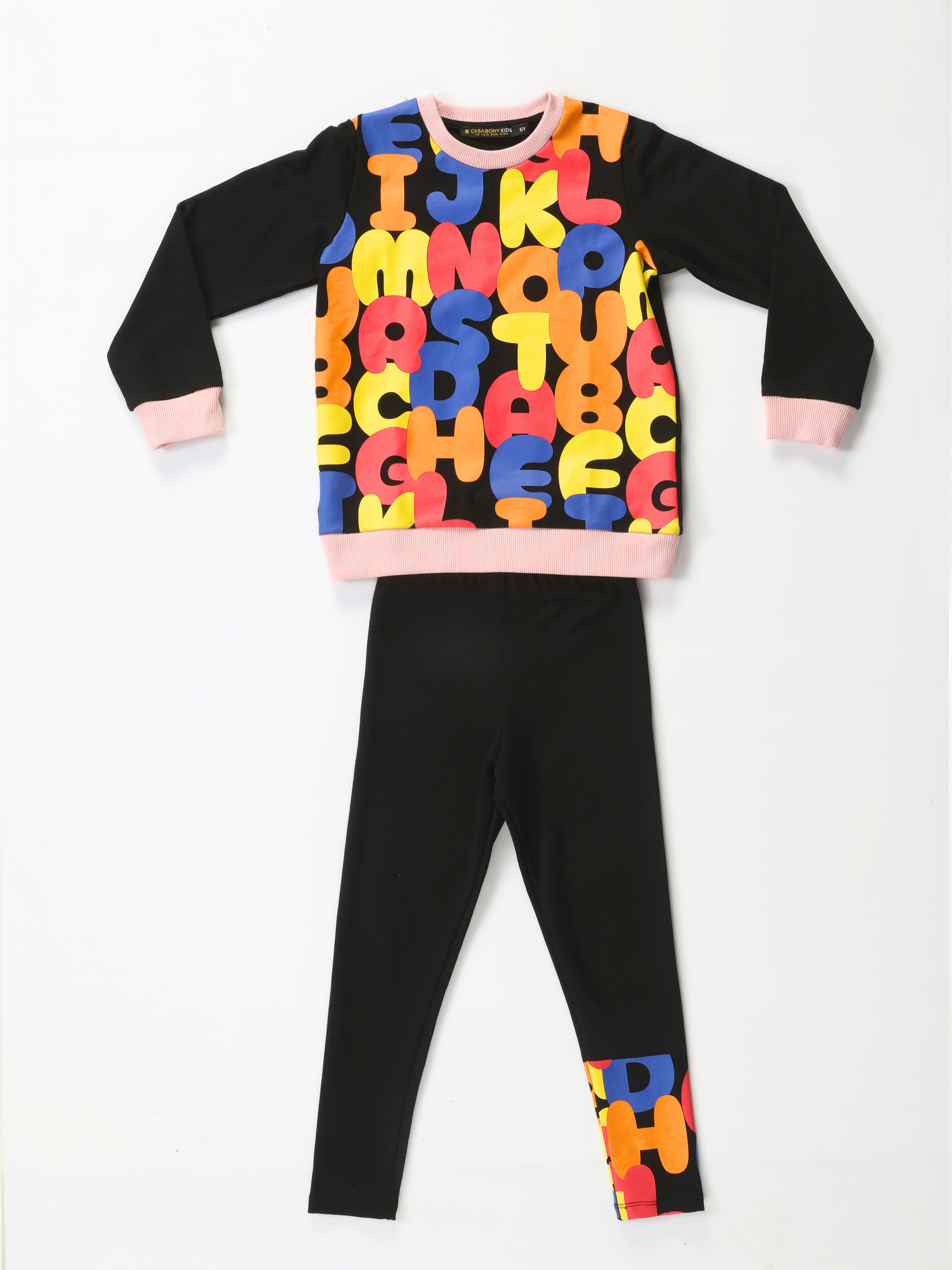 Alphabet Desenli Kız Çocuk Sweatshirt Takım - Casabony Kids