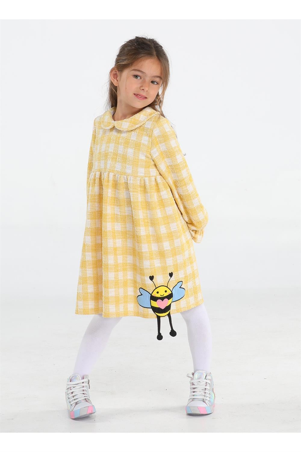 Arı Sarı Baby Yaka Ekose Elbise - Casabony Kids