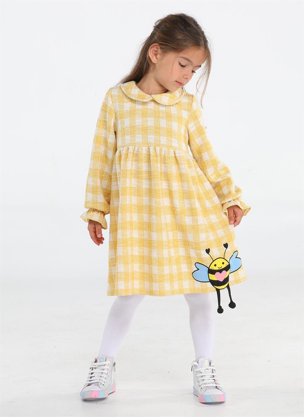 Arı Sarı Baby Yaka Ekose Elbise - Casabony Kids