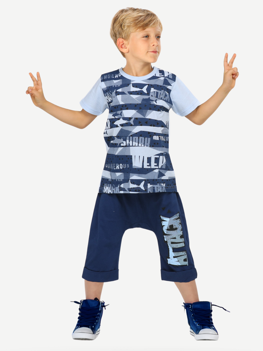 Attack Navy Erkek Çocuk Kapri Takım - Casabony Kids