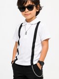 Beyaz Çizgi Desenli Polo T-shirt - Casabony Kids