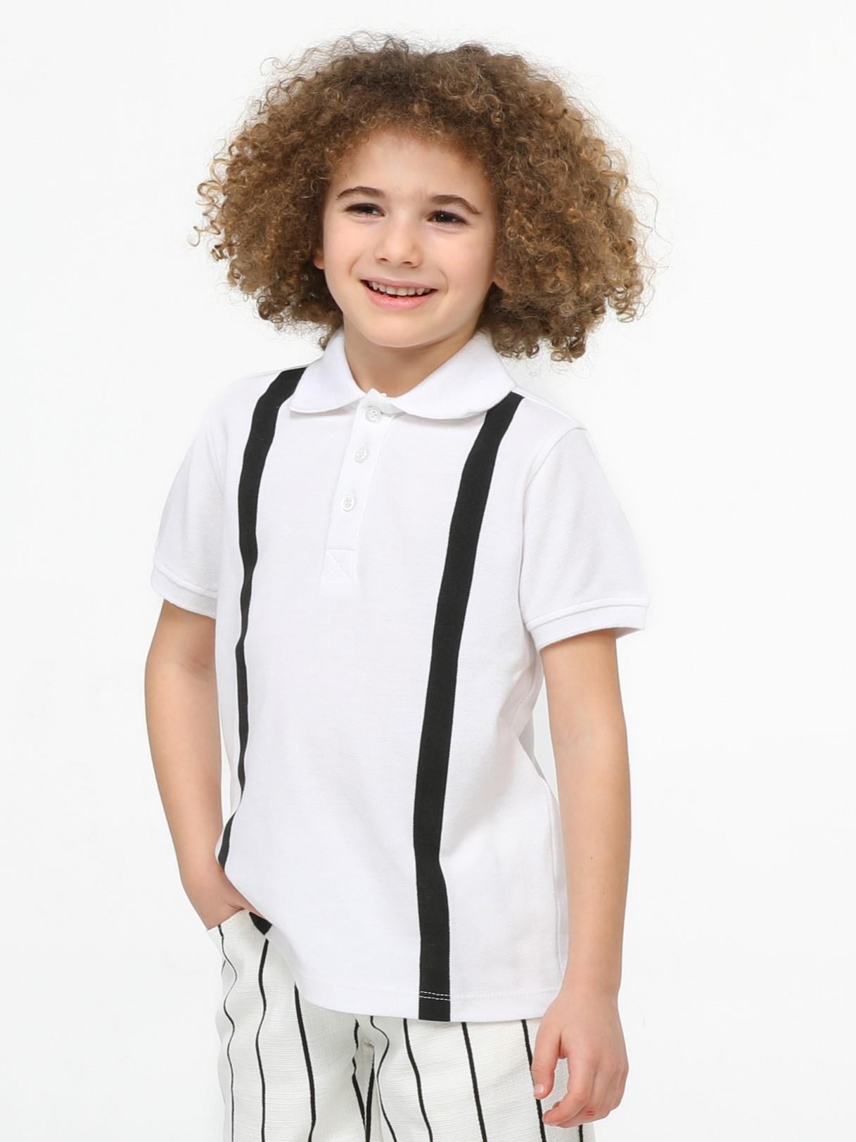 Beyaz Çizgi Desenli Polo T-shirt - Casabony Kids