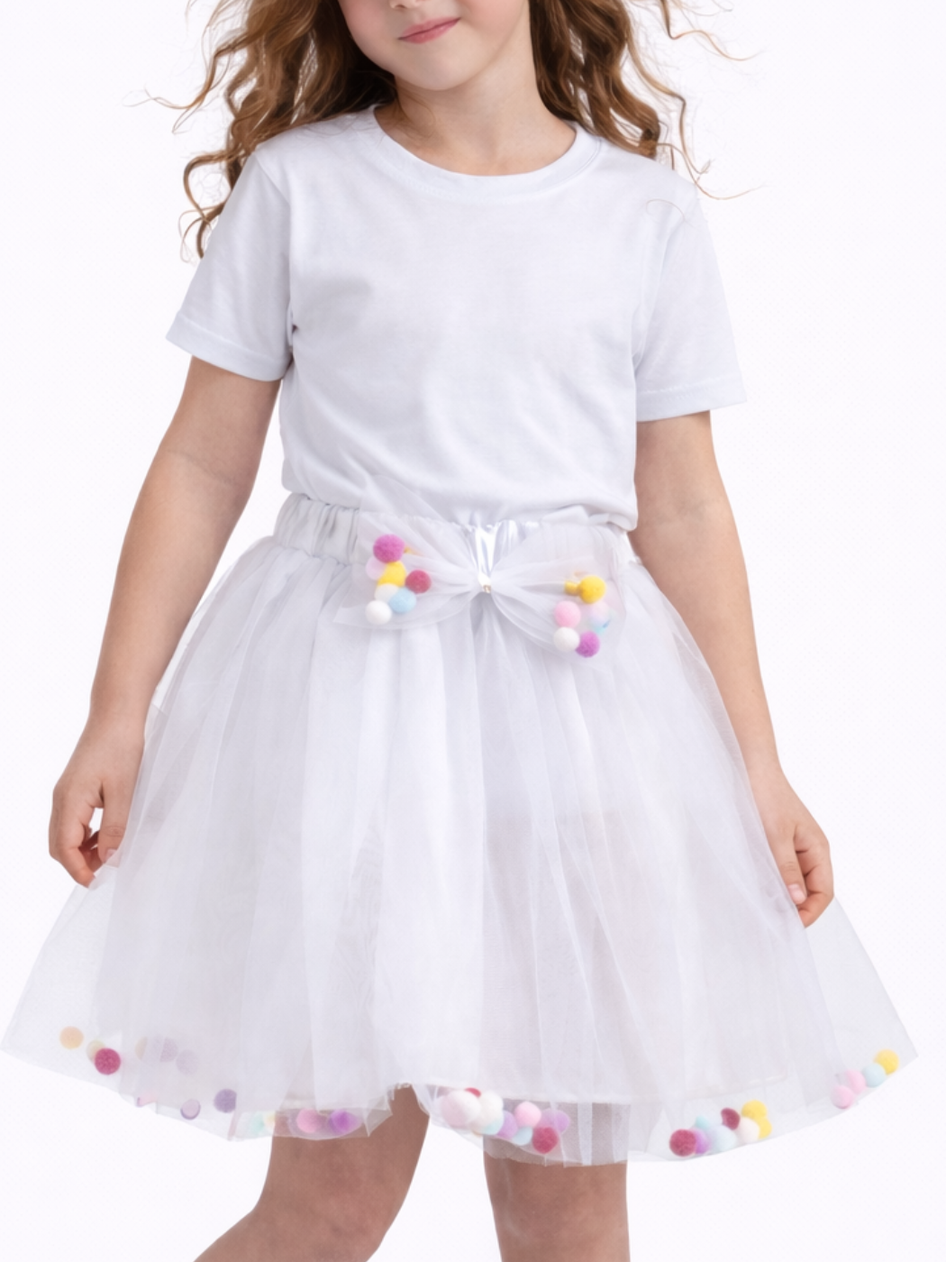 Beyaz Ponpon Detaylı TÜTÜLÜ Parti 23 Nisan Etek - Casabony Kids