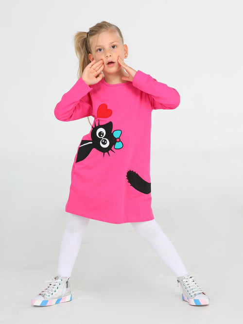 Black Cat Fuşya Kız Çocuk Elbise - Casabony Kids