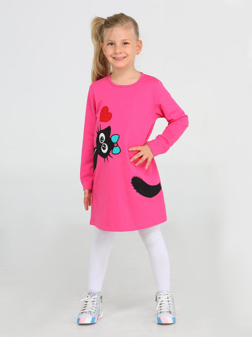 Black Cat Fuşya Kız Çocuk Elbise - Casabony Kids