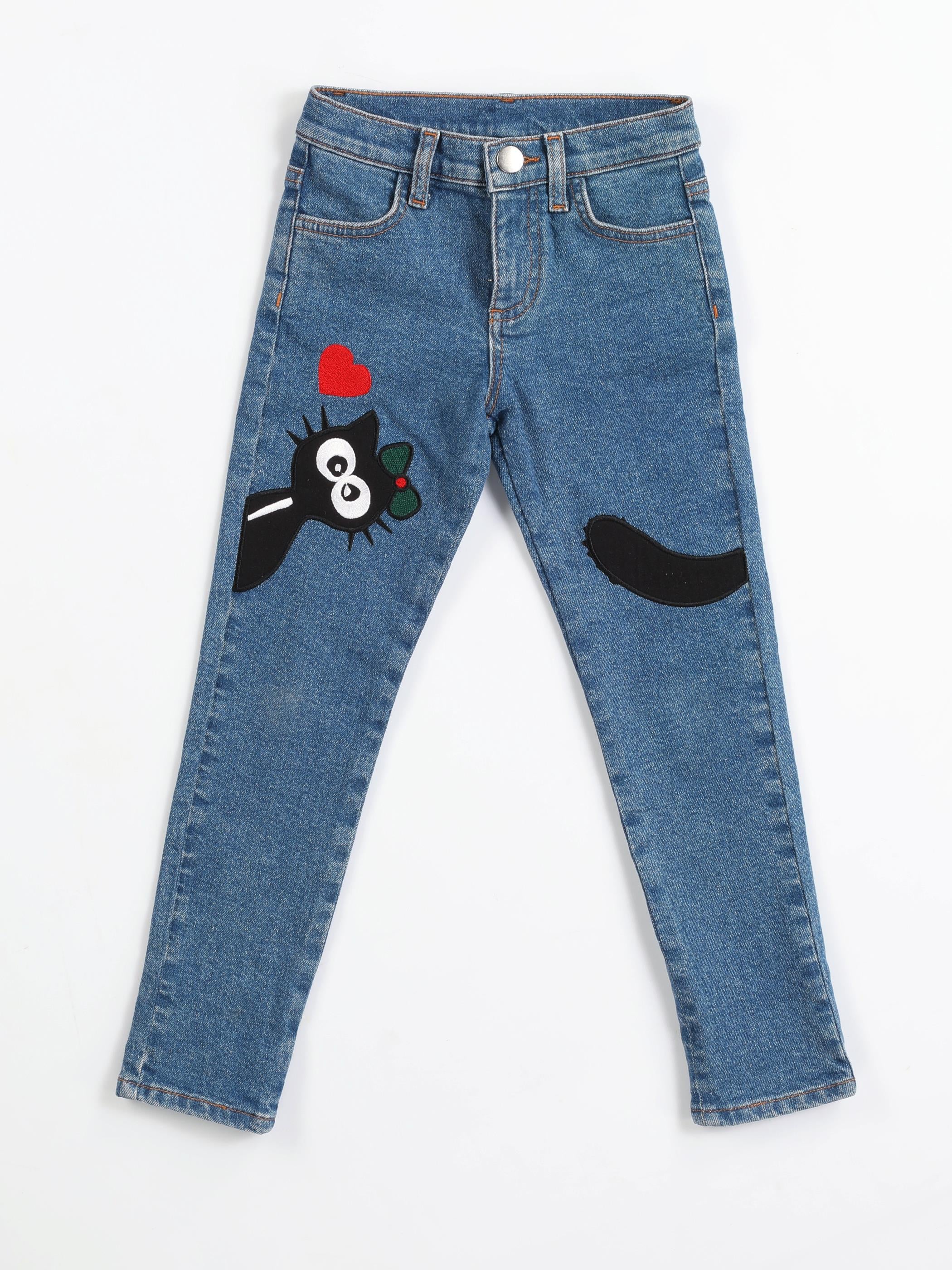 Black Cat Kız Çocuk Denim Pantolon - Casabony Kids