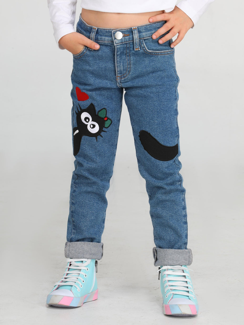 Black Cat Kız Çocuk Denim Pantolon - Casabony Kids