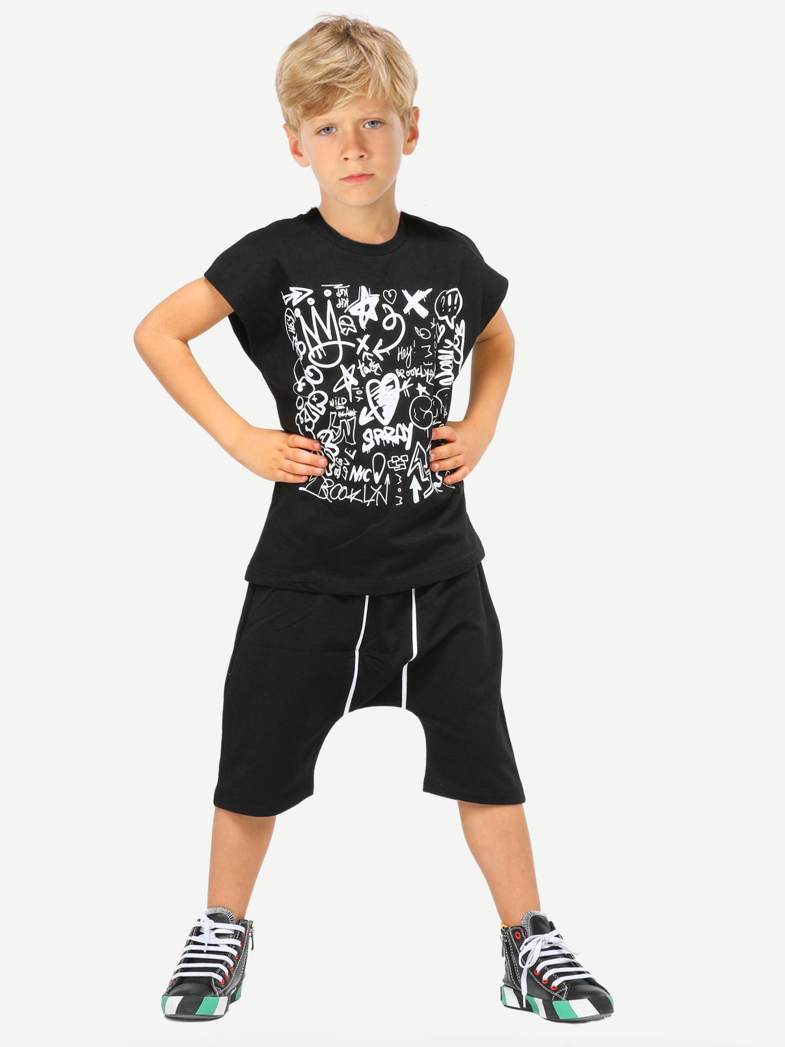 Black Graf Harem Erkek Çocuk Şort Takım - Casabony Kids