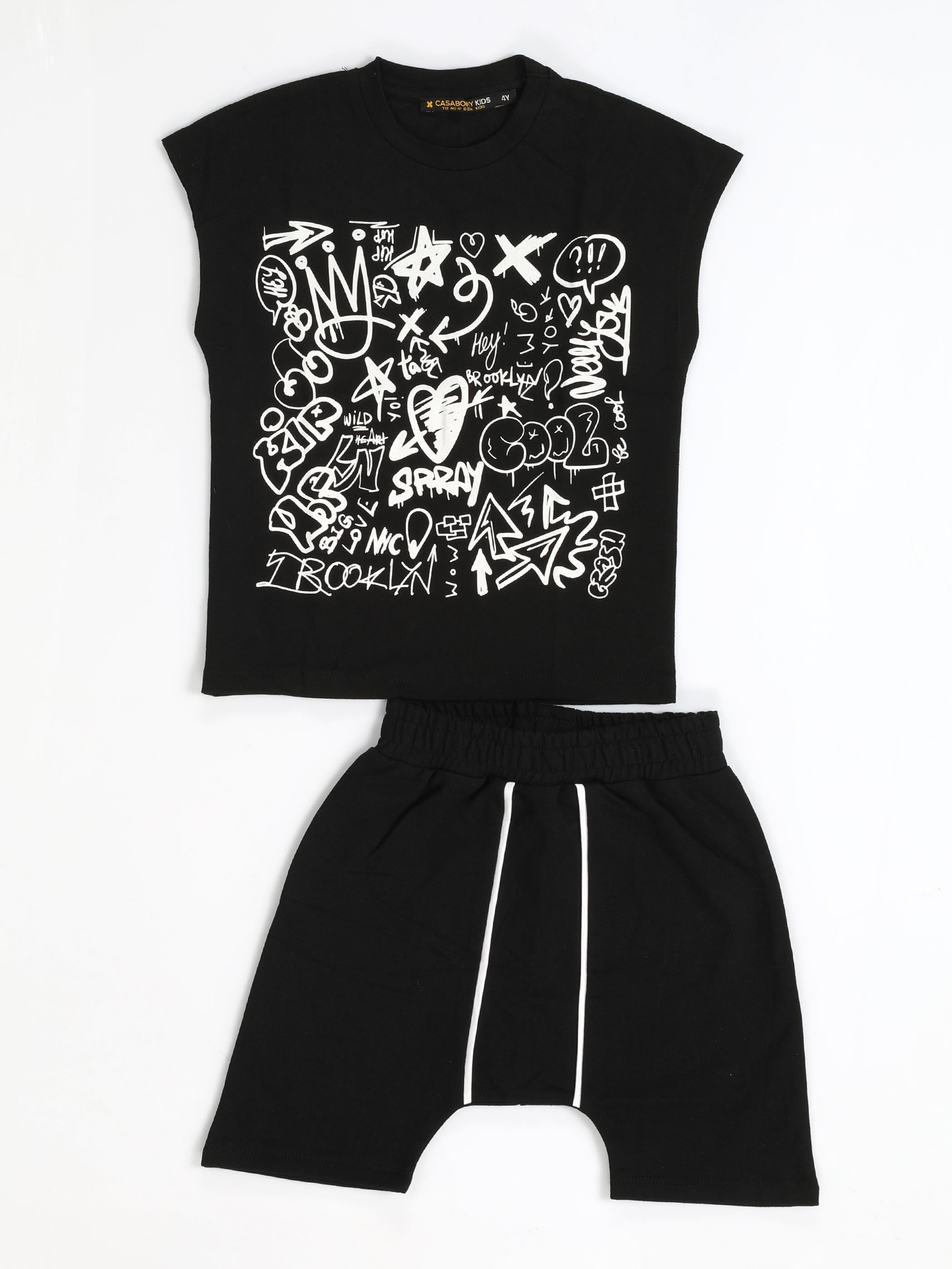 Black Graf Harem Erkek Çocuk Şort Takım - Casabony Kids