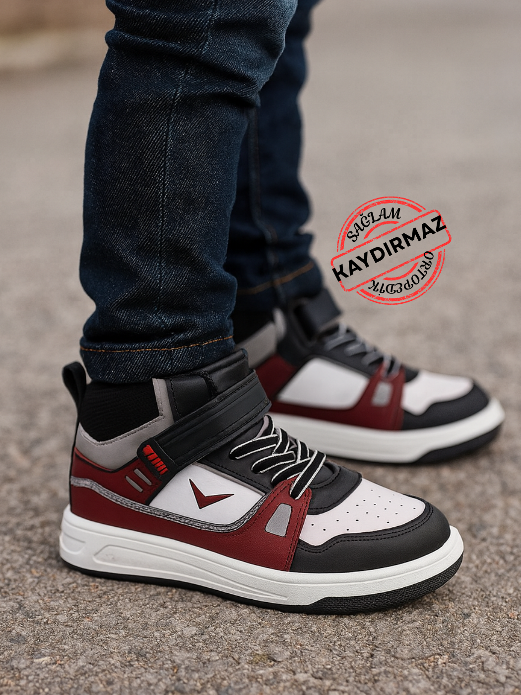 Bordo Beyaz Erkek Çocuk Sneakers Spor Ayakkabı - Casabony Kids