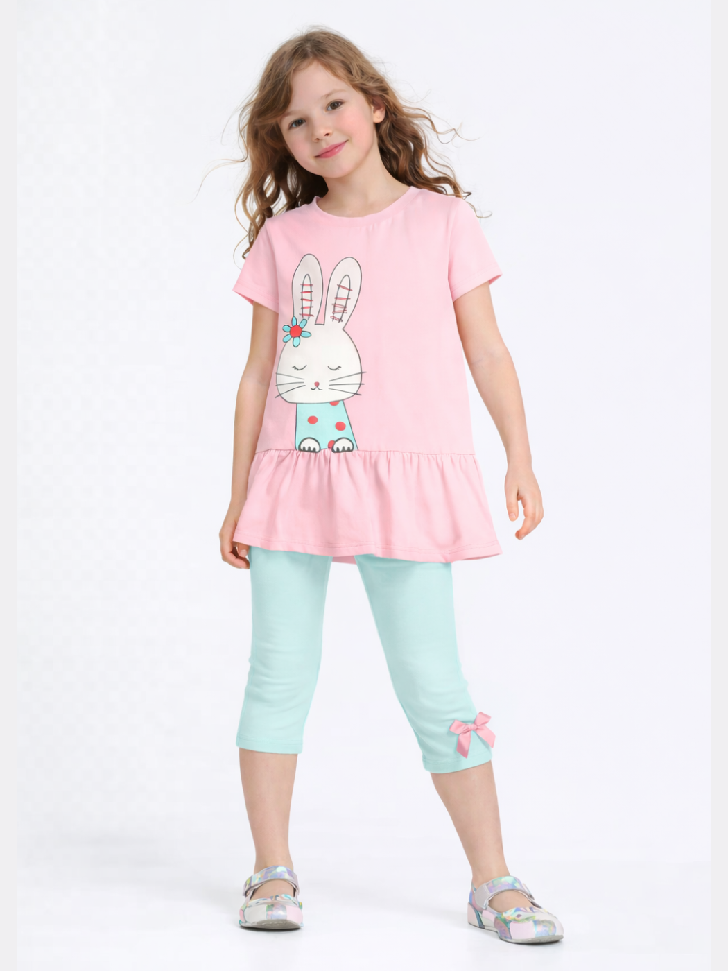 Bunny Kolları Fırfırlı Tunik + Tayt Takım - Casabony Kids