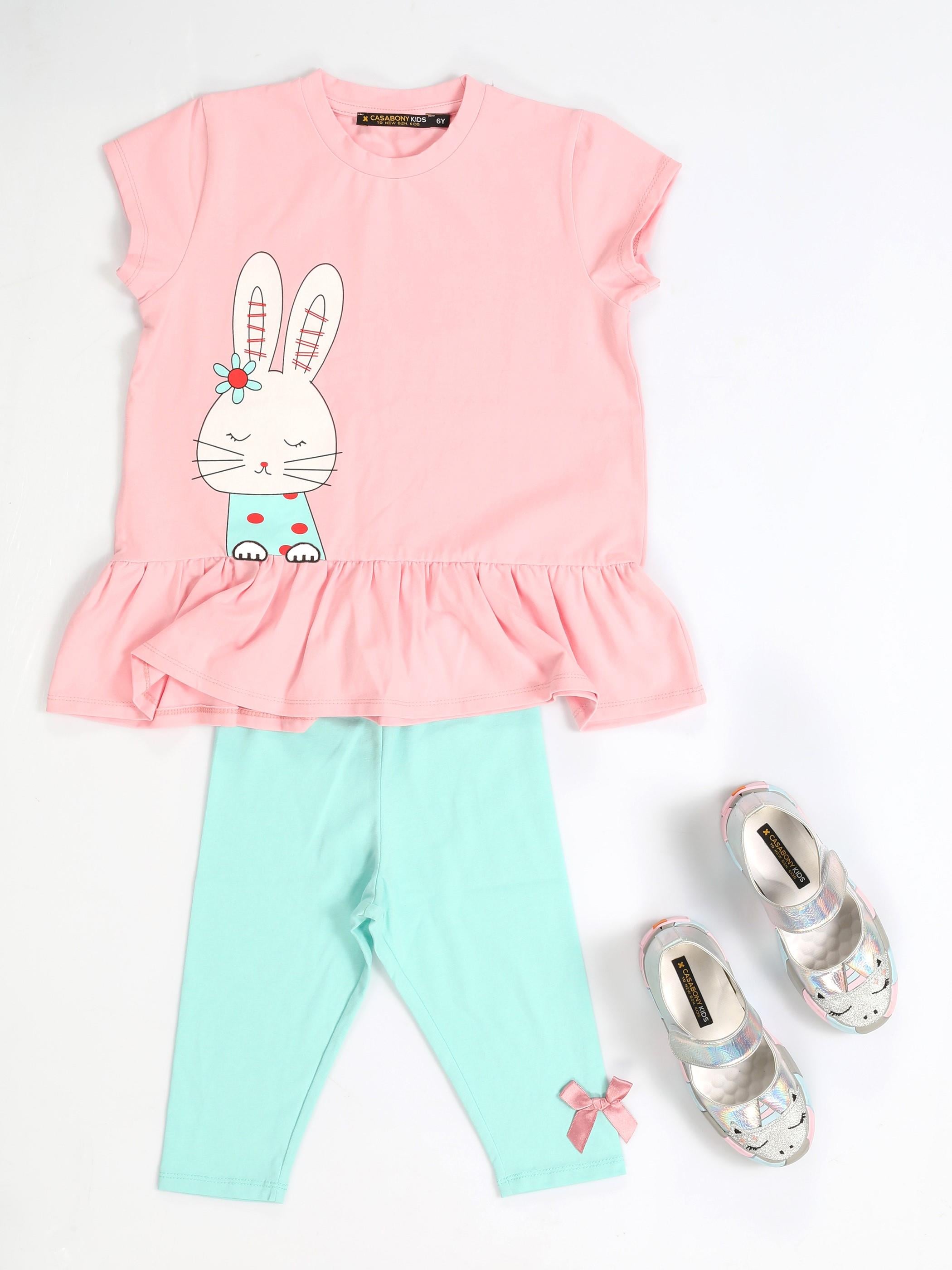 Bunny Kolları Fırfırlı Tunik + Tayt Takım - Casabony Kids