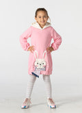 Bunny Soft Kapişonlu Pembe Kız Çocuk Elbise - Casabony Kids