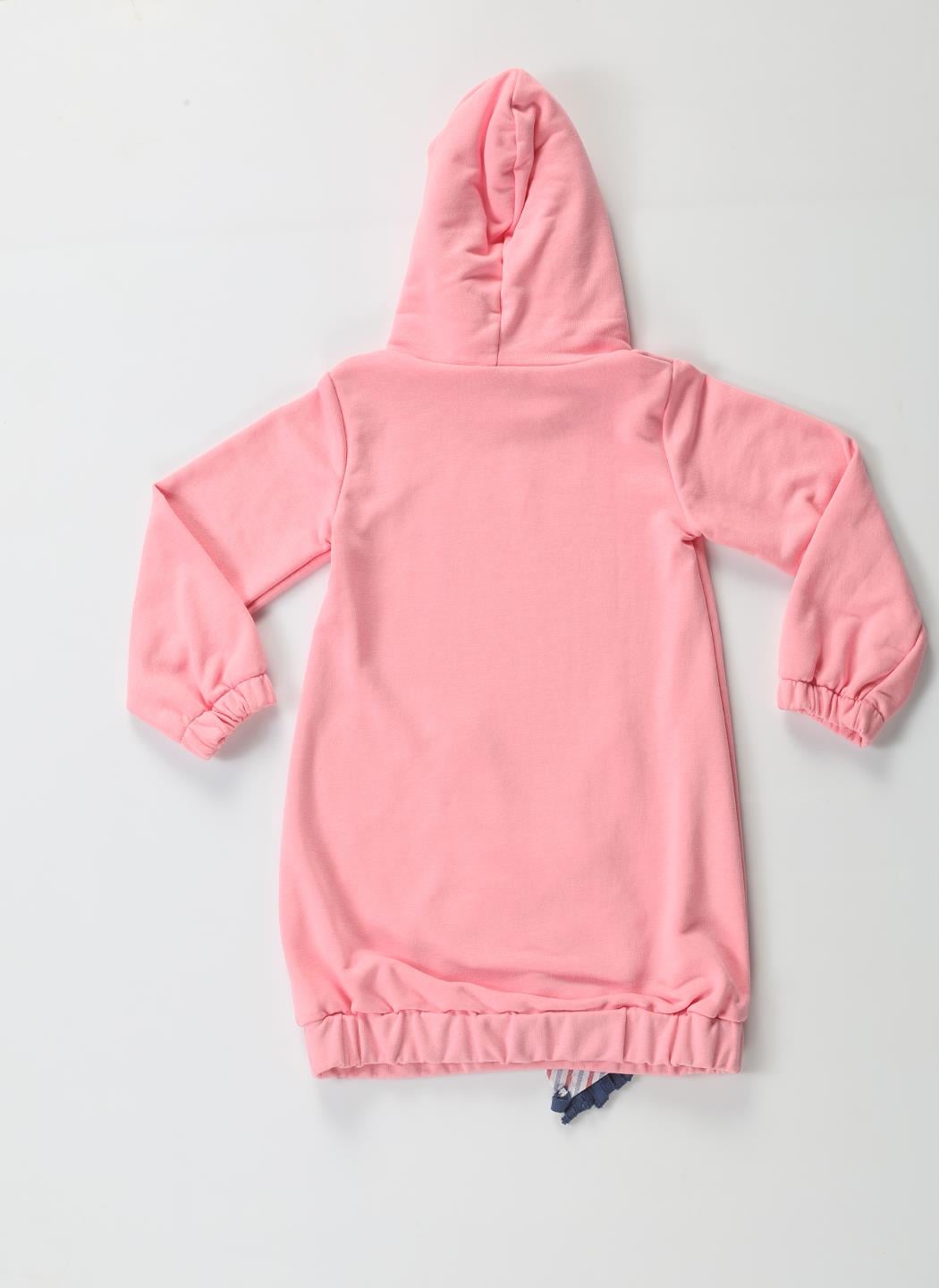 Bunny Soft Kapişonlu Pembe Kız Çocuk Elbise - Casabony Kids