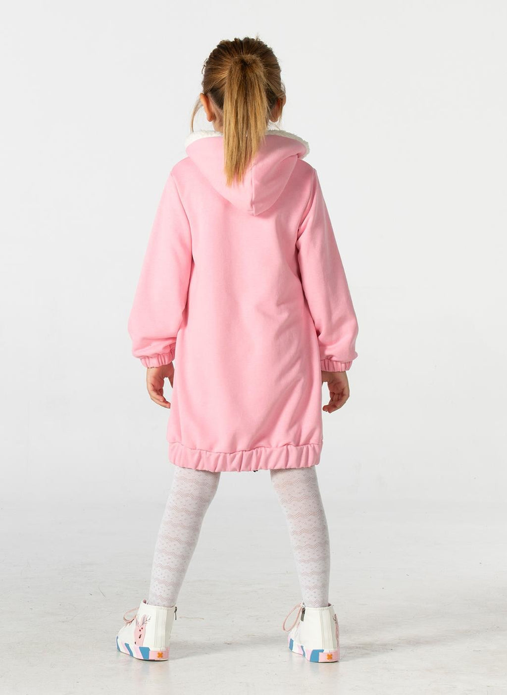 Bunny Soft Kapişonlu Pembe Kız Çocuk Elbise - Casabony Kids