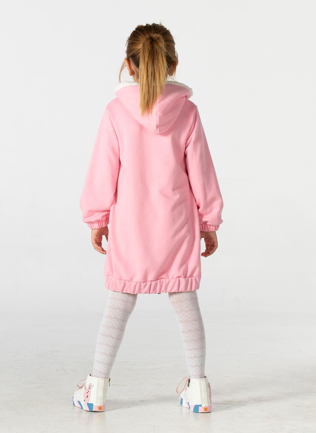 Bunny Soft Kapişonlu Pembe Kız Çocuk Elbise - Casabony Kids