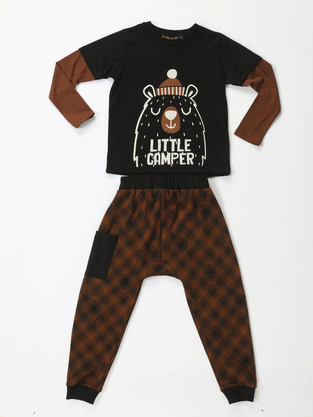 Camper Kahve Desenli Pantolon Takım - Casabony Kids