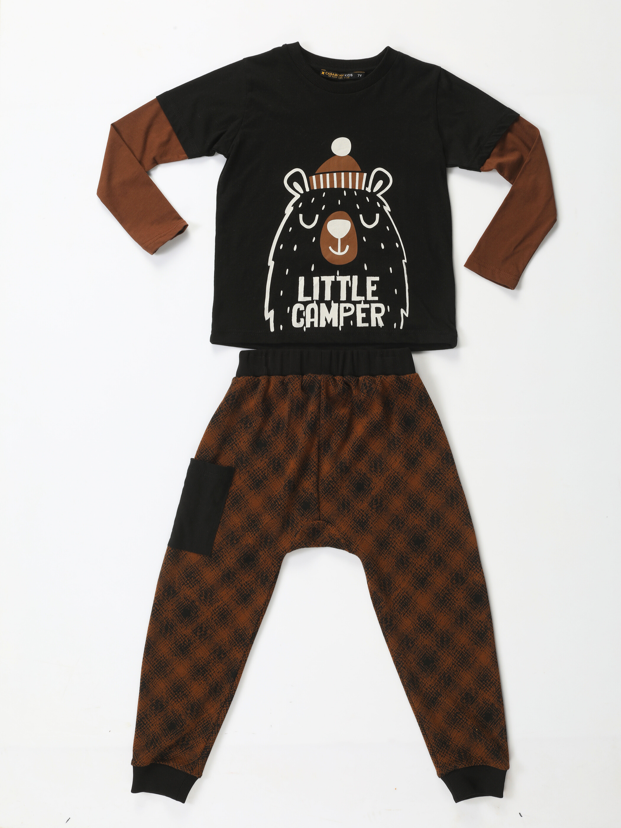 Camper Kahve Desenli Pantolon Takım - Casabony Kids