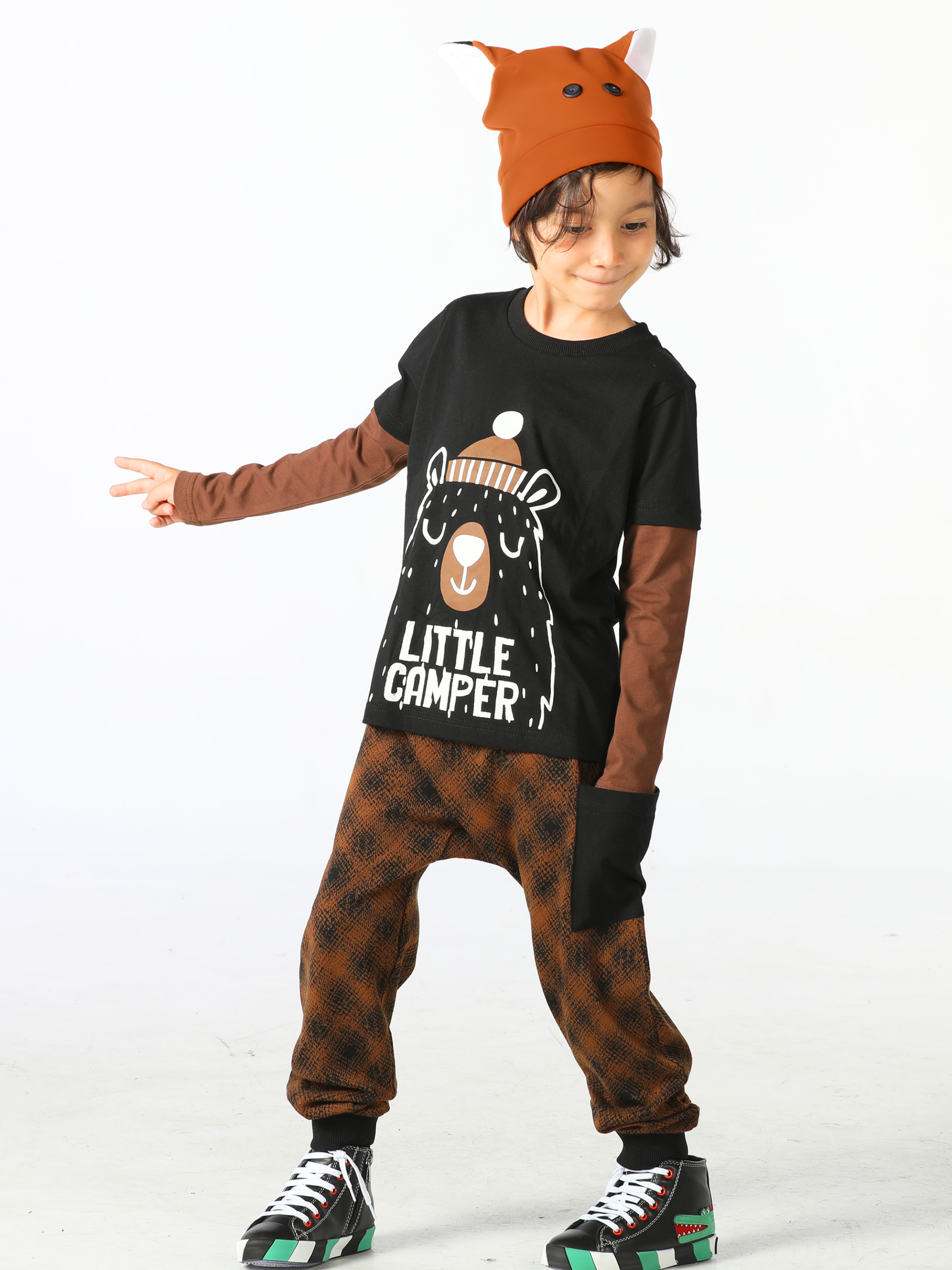 Camper Kahve Desenli Pantolon Takım - Casabony Kids