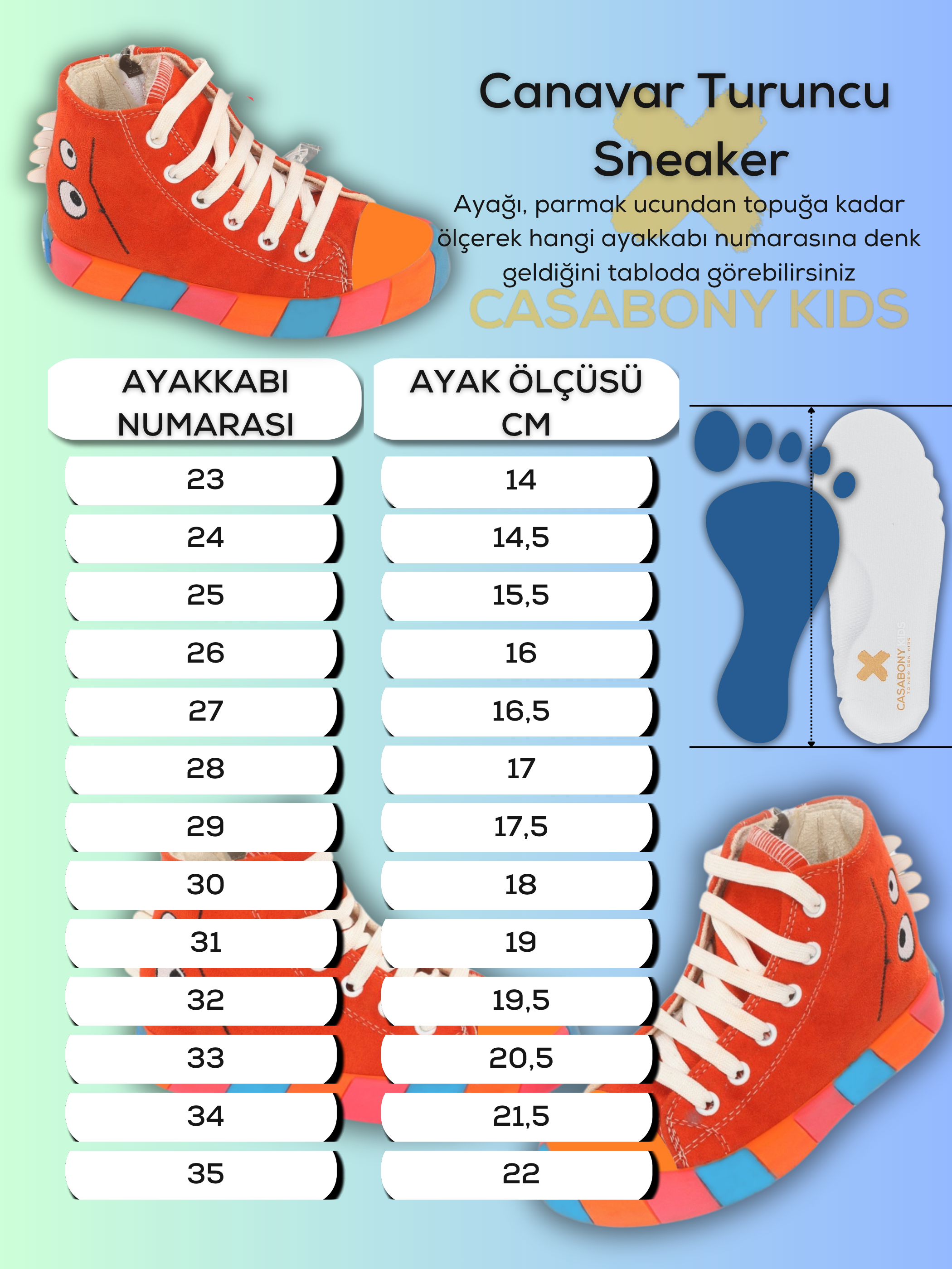 Canavar Turuncu Süet Erkek Çocuk Sneakers - Casabony Kids