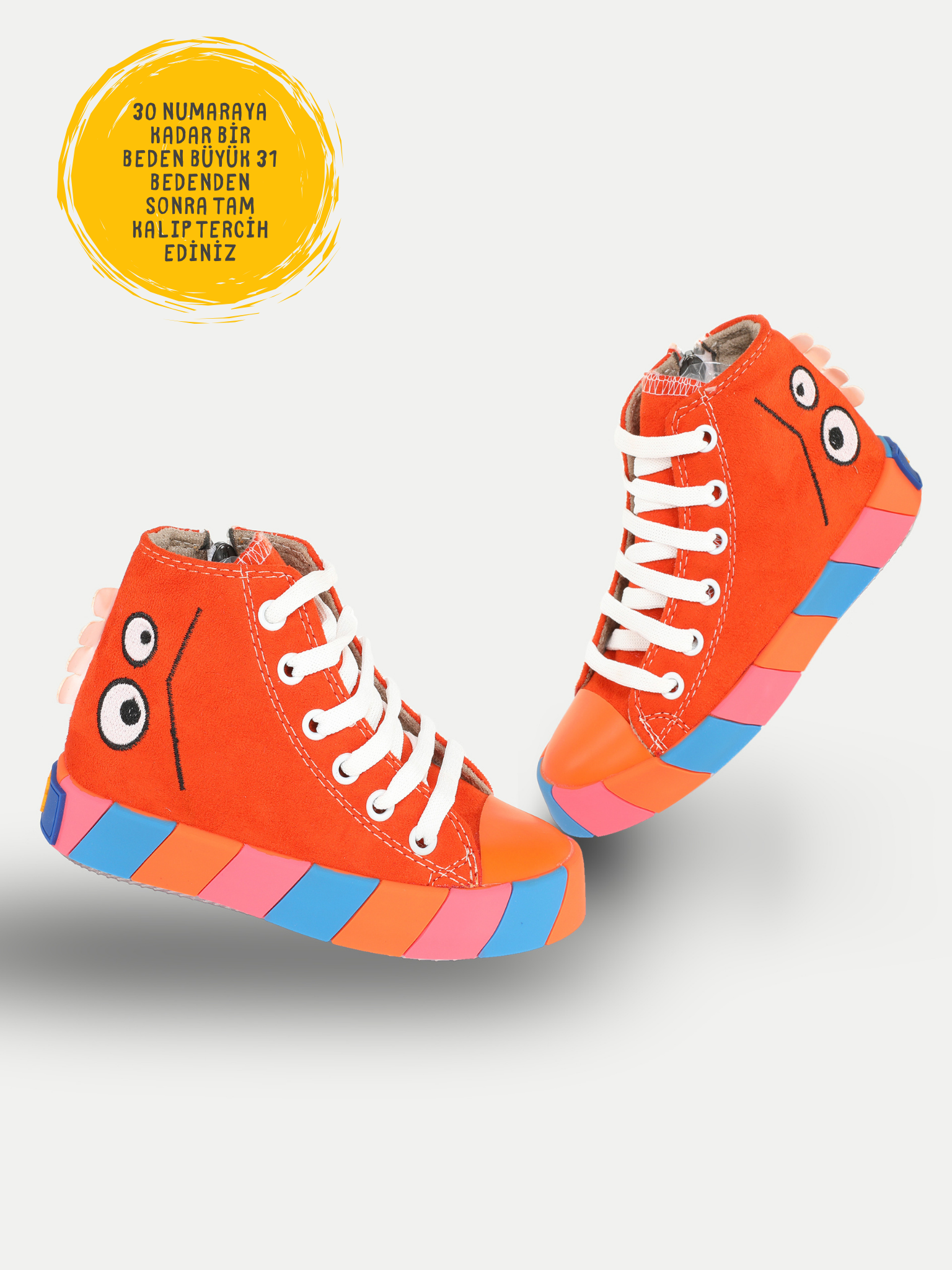Canavar Turuncu Süet Erkek Çocuk Sneakers - Casabony Kids