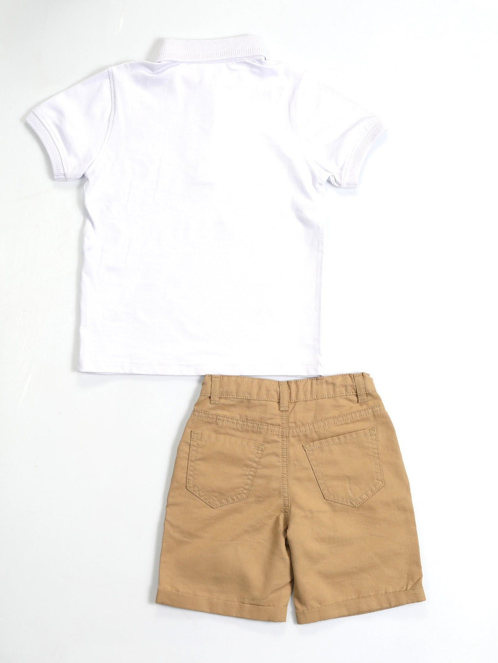 Casa Bej Gabardin Şort + Polo Tshirt Takım - Casabony Kids