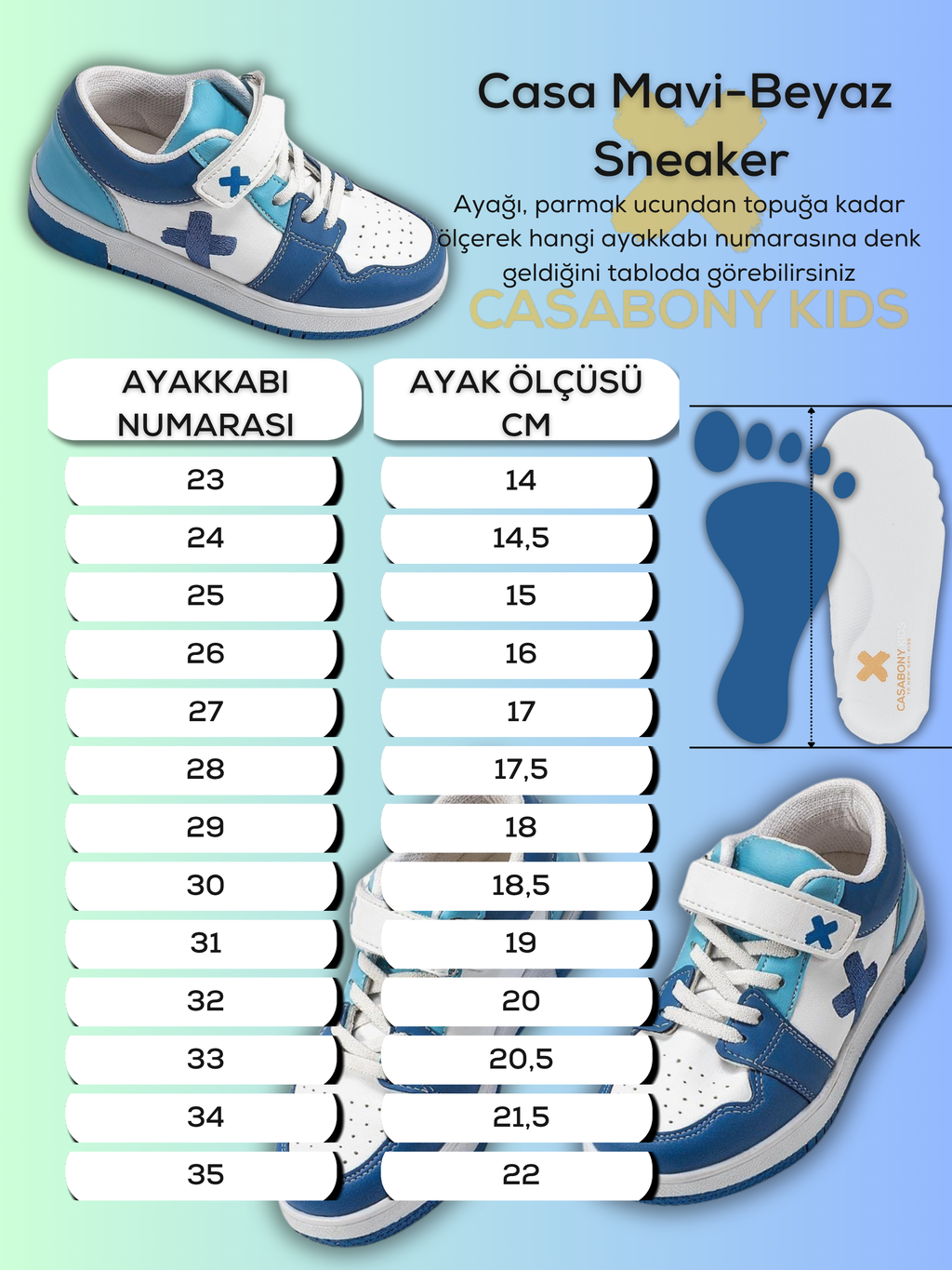 Casa Mavi Beyaz Erkek Çocuk Sneakers - Casabony Kids