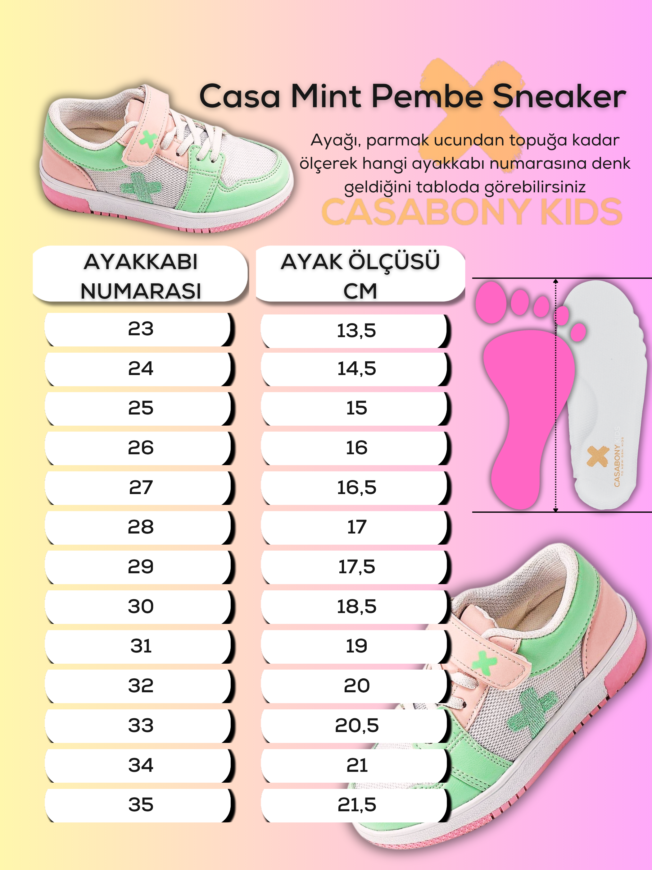 Casa Mint Pembe Kız Çocuk Sneakers - Casabony Kids