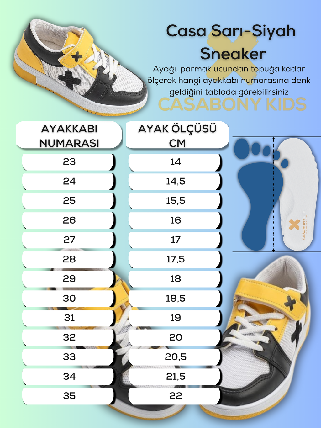 Casa Sarı Siyah Unisex Çocuk Sneakers - Casabony Kids