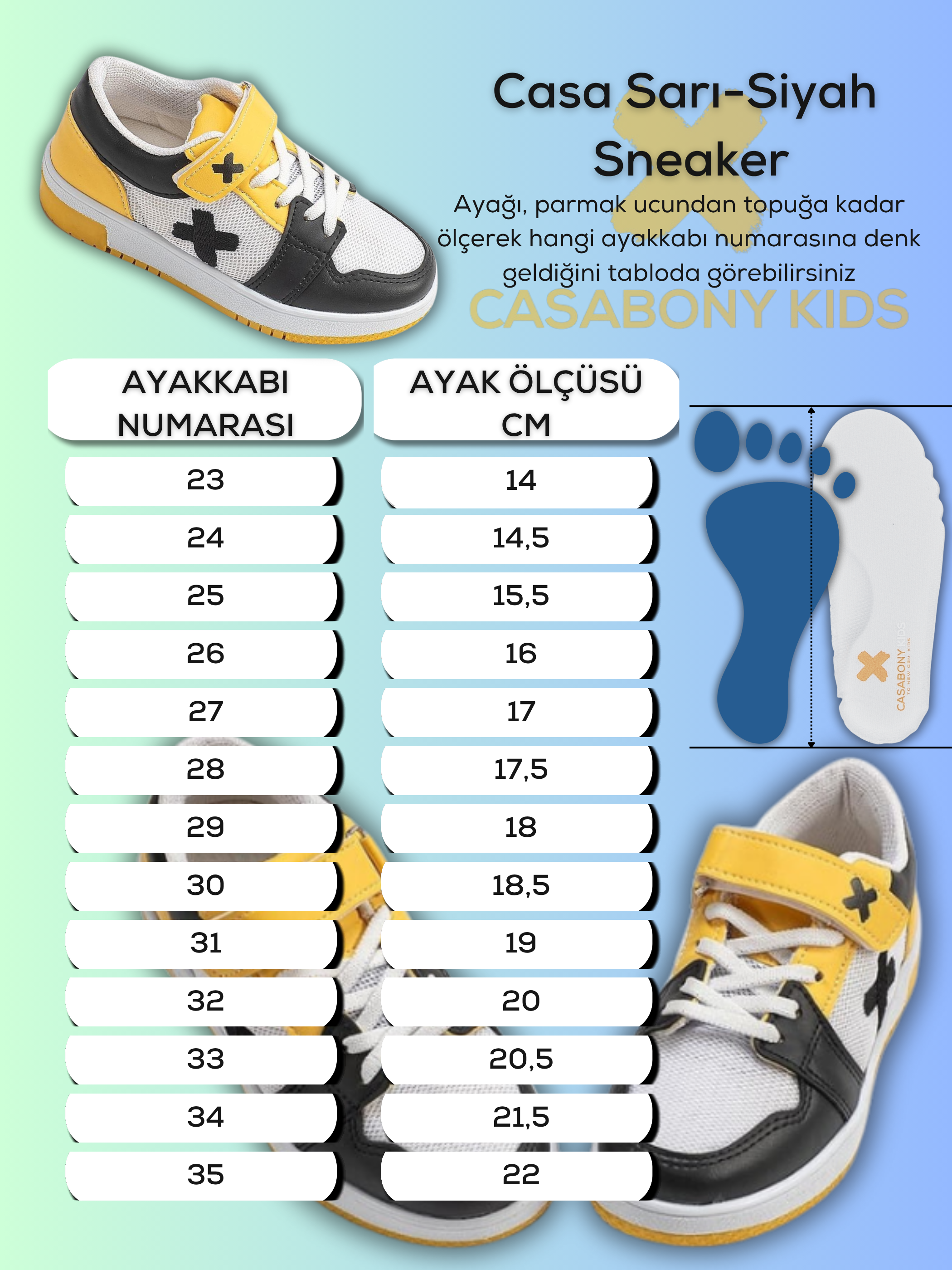 Casa Sarı Siyah Unisex Çocuk Sneakers - Casabony Kids
