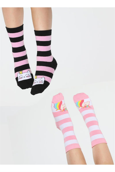 Cat&Unicorn 2'li Paket Kız Çocuk Çorap - Casabony Kids