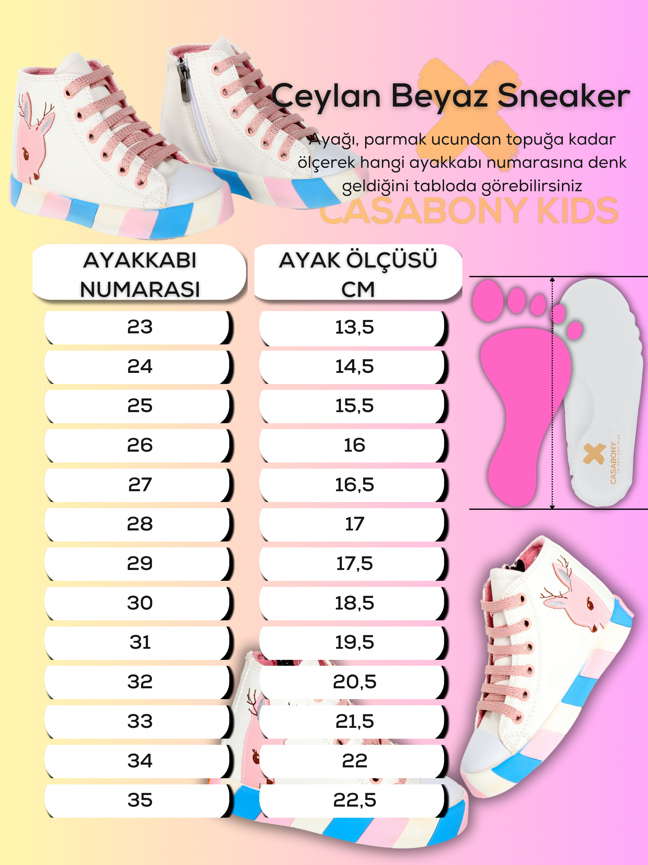 Ceylan Beyaz Ortopedik Destekli Kız Çocuk Sneakers - Casabony Kids