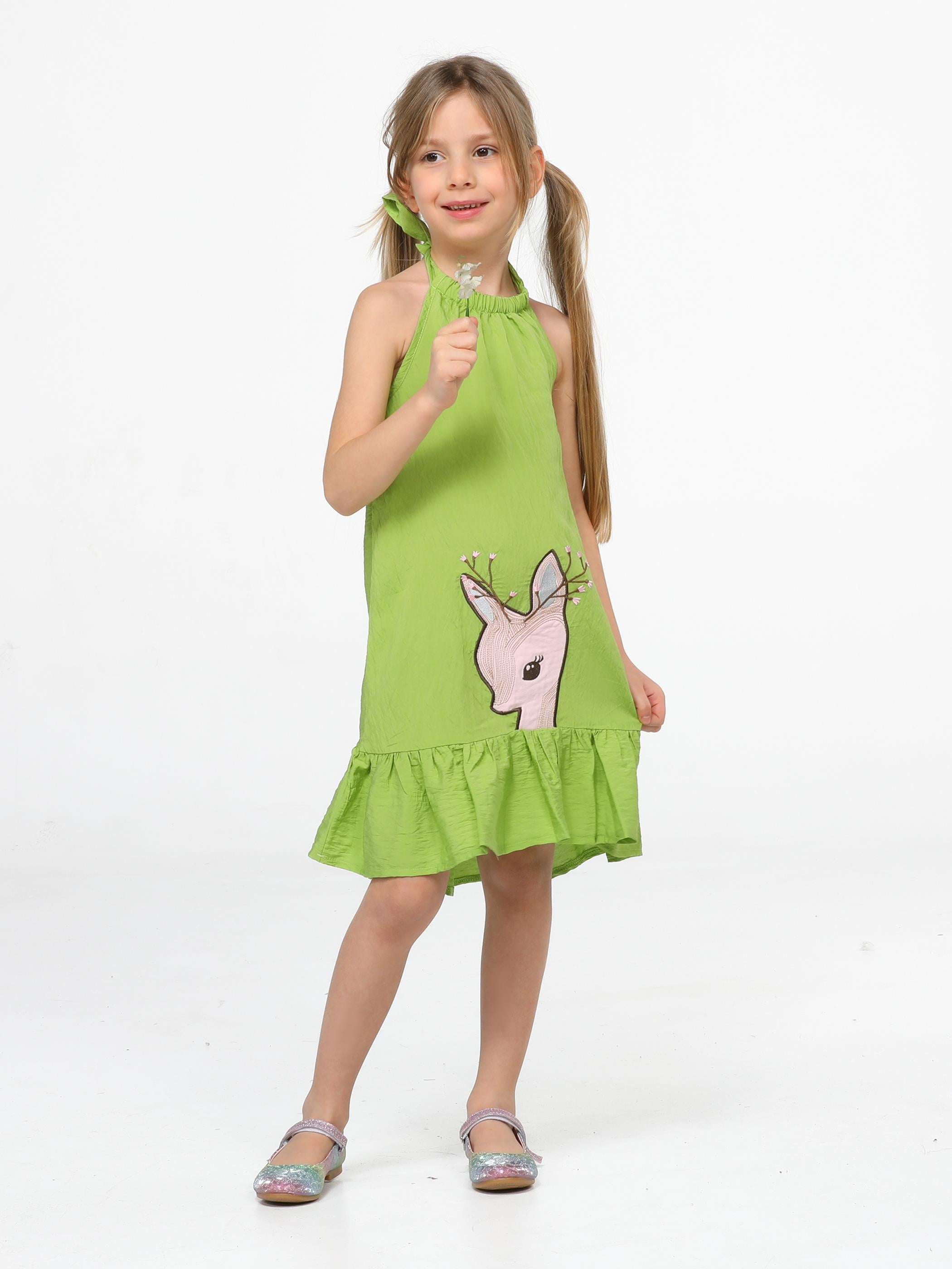 Ceylan Fırfırlı Yeşil Kız Elbise - Casabony Kids