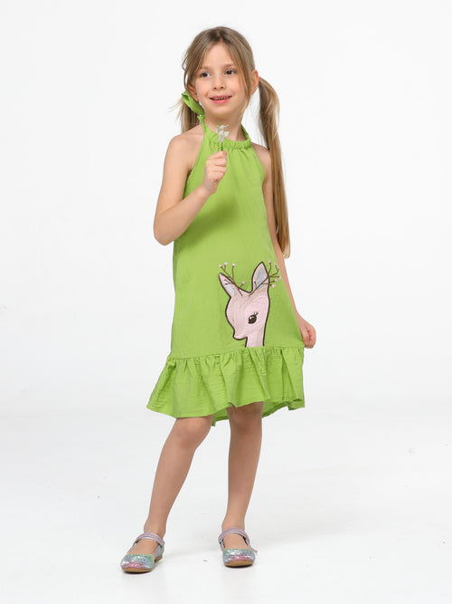 Ceylan Fırfırlı Yeşil Kız Elbise - Casabony Kids