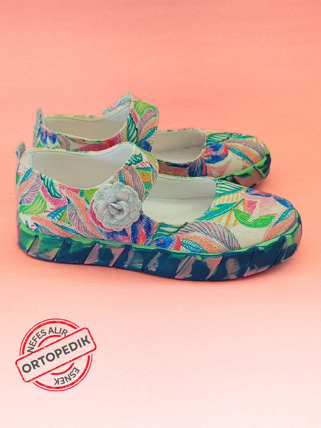 Çiçek Desenli Ortopedik Kanvas Kız Çocuk Babet - Casabony Kids