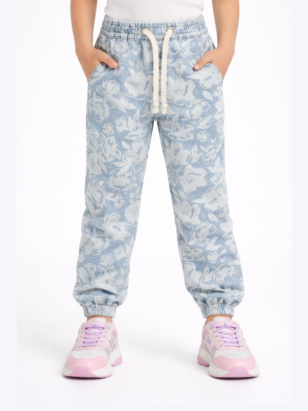 Çiçekli Stone Wash Kız Jogger Pantolon - Casabony Kids