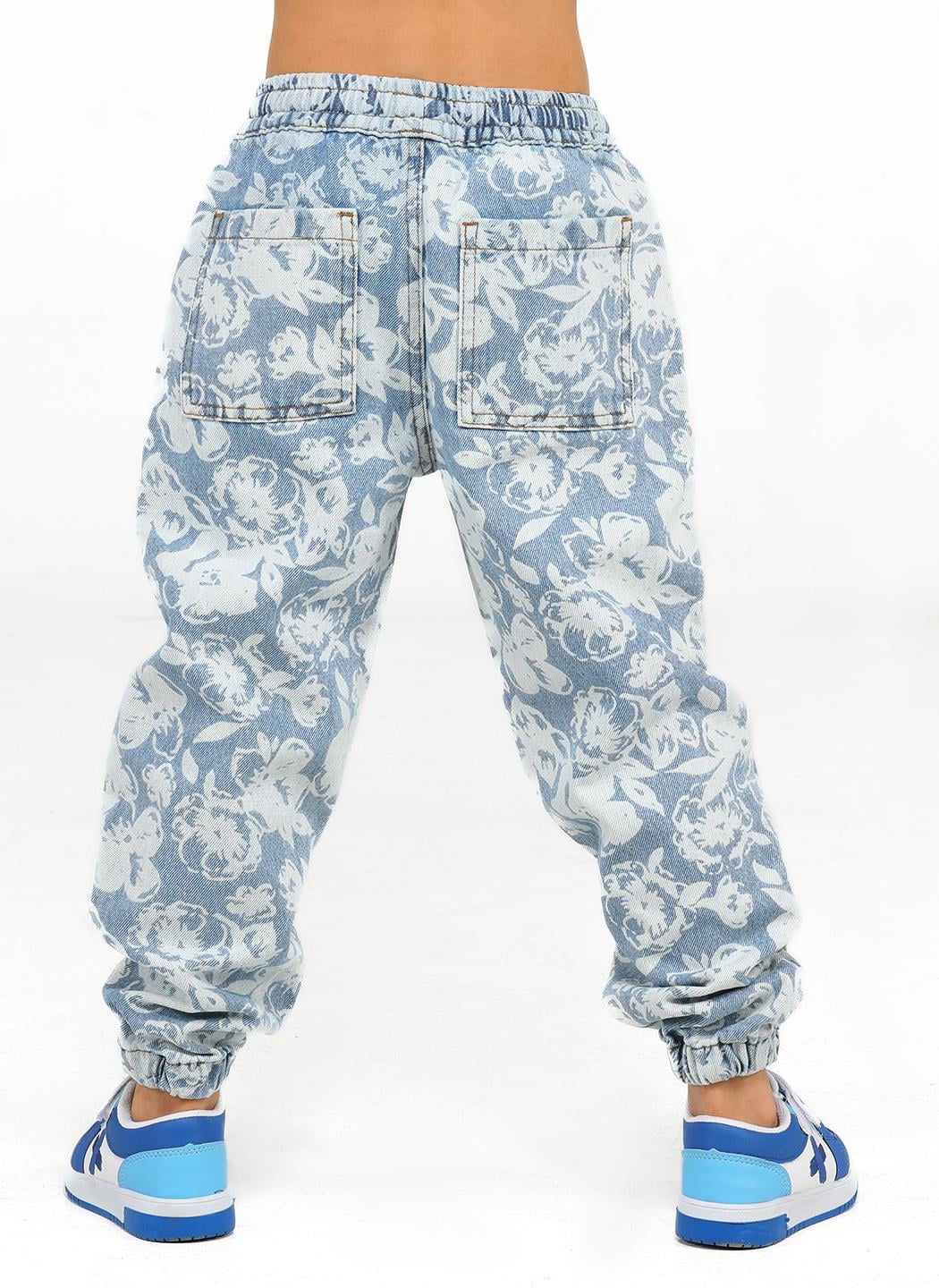 Çiçekli Stone Wash Kız Jogger Pantolon - Casabony Kids