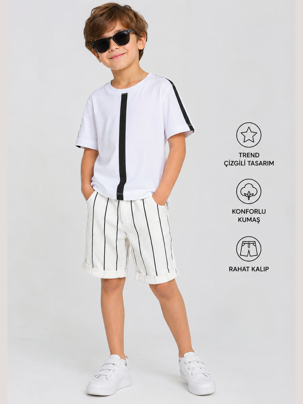 Çizgili Gabardin Şort - Casabony Kids