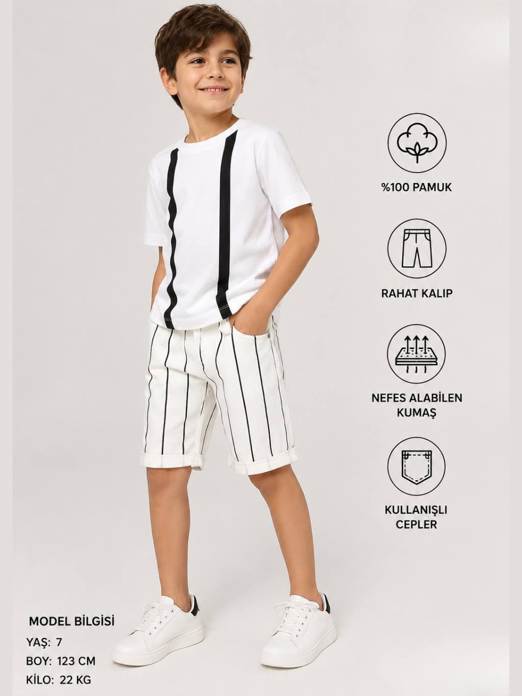 Çizgili Gabardin Şort - Casabony Kids