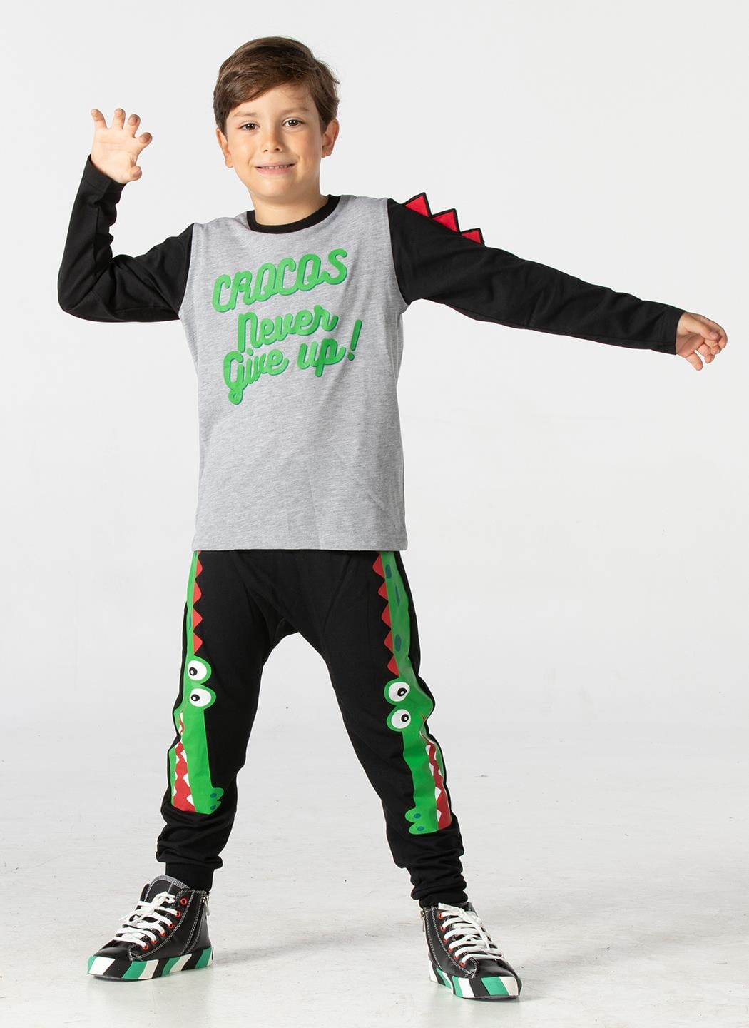 Crocos Siyah Erkek Çocuk Pantolon+T-shirt Takım - Casabony Kids