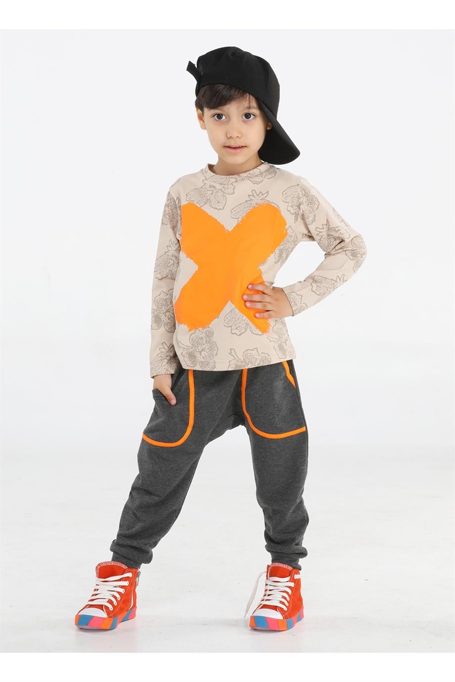 Cs Bej Yaprak Desenli Baggy PantolonTakım - Casabony Kids